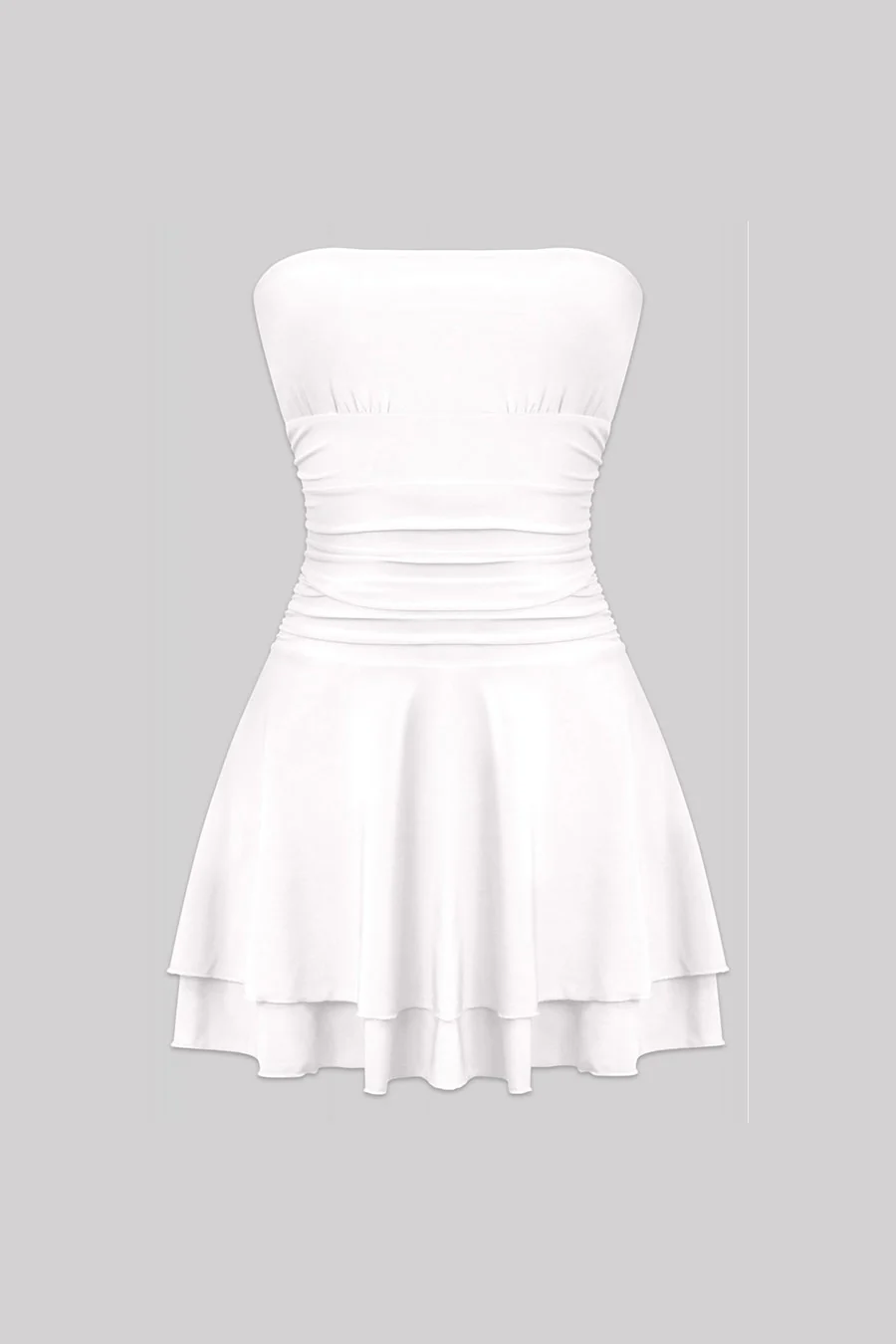 Tresser™ Strapless Ruched Ruffle Tiered Mini Dress - Image 14