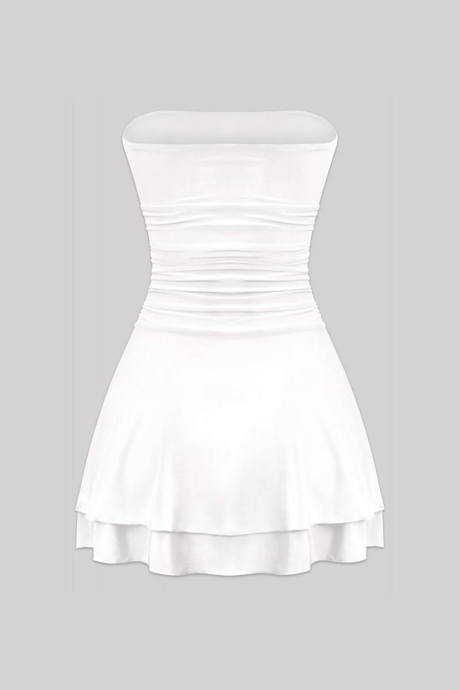 Tresser™ Strapless Ruched Ruffle Tiered Mini Dress - Image 15