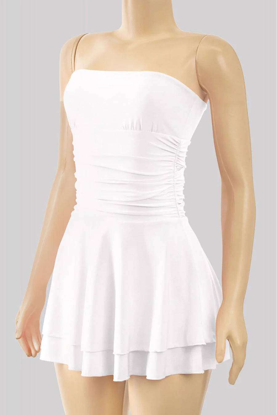 Tresser™ Strapless Ruched Ruffle Tiered Mini Dress - Image 16