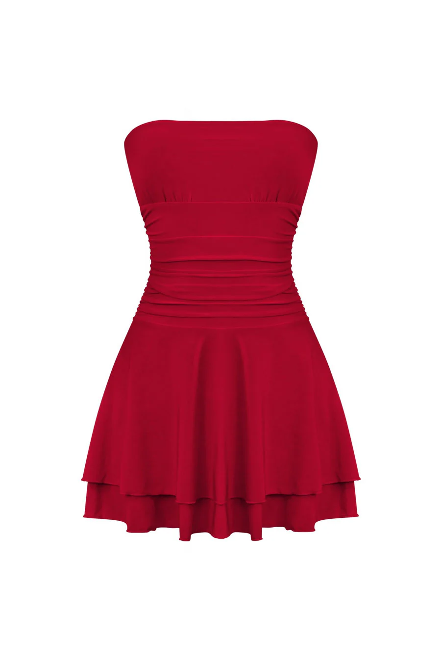 Tresser™ Strapless Ruched Ruffle Tiered Mini Dress - Image 20