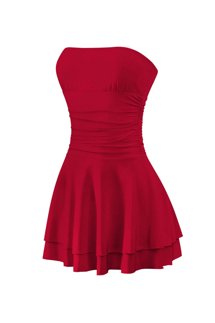 Tresser™ Strapless Ruched Ruffle Tiered Mini Dress - Image 21