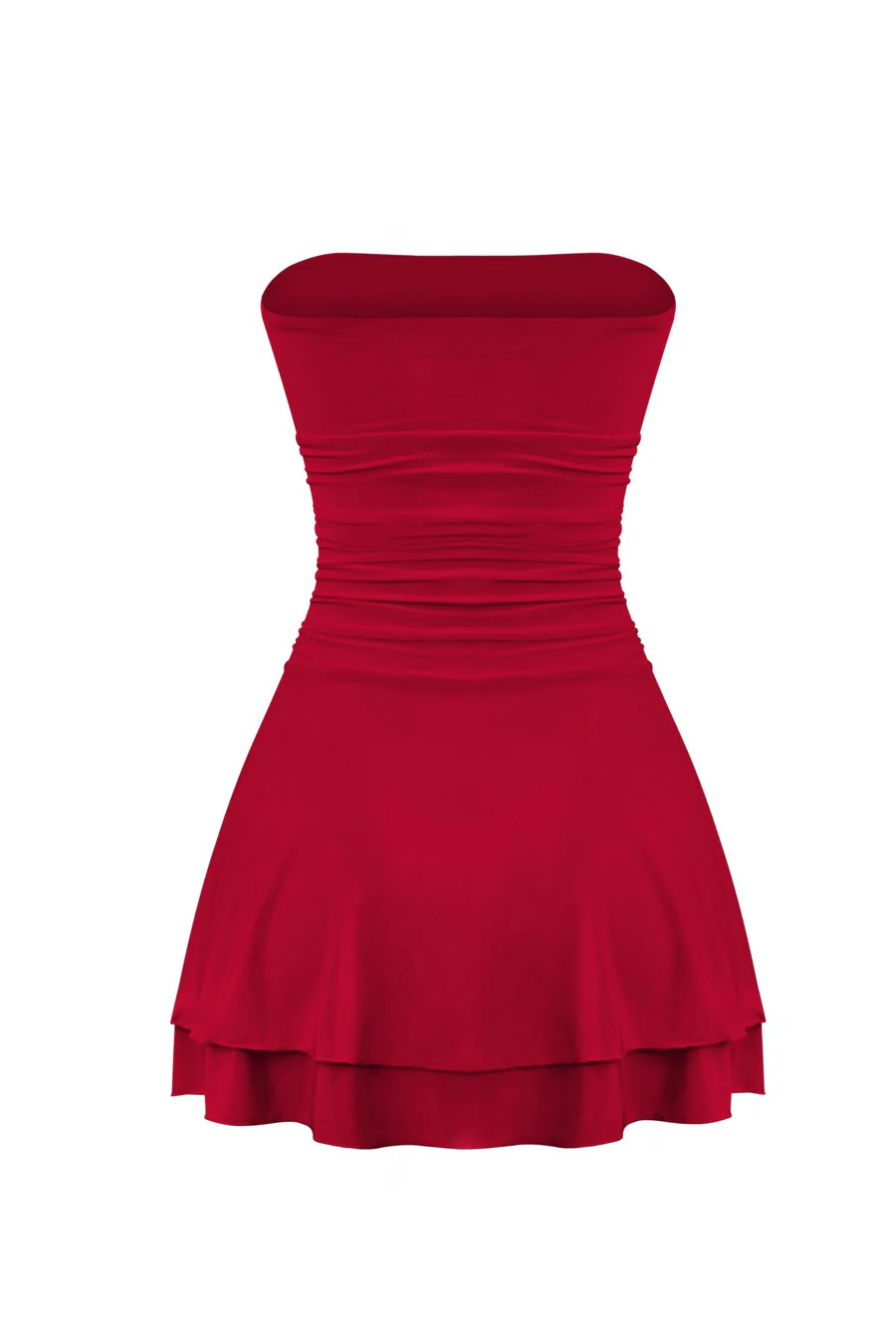 Tresser™ Strapless Ruched Ruffle Tiered Mini Dress - Image 22