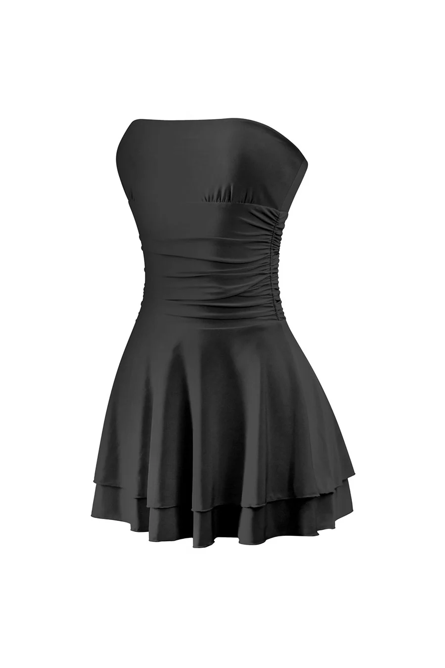 Tresser™ Strapless Ruched Ruffle Tiered Mini Dress - Image 3