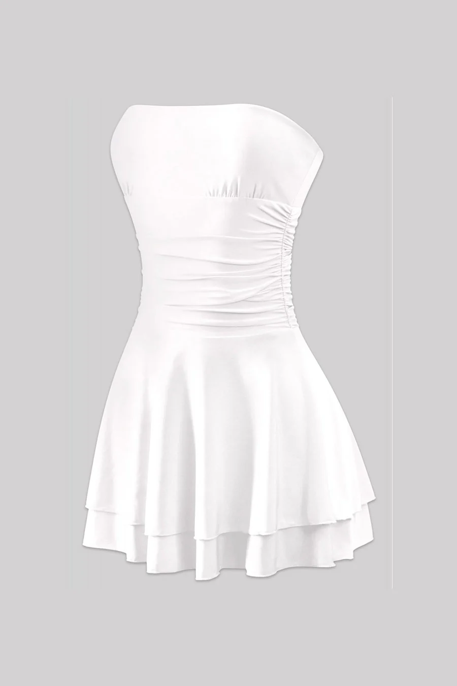 Tresser™ Strapless Ruched Ruffle Tiered Mini Dress - Image 4