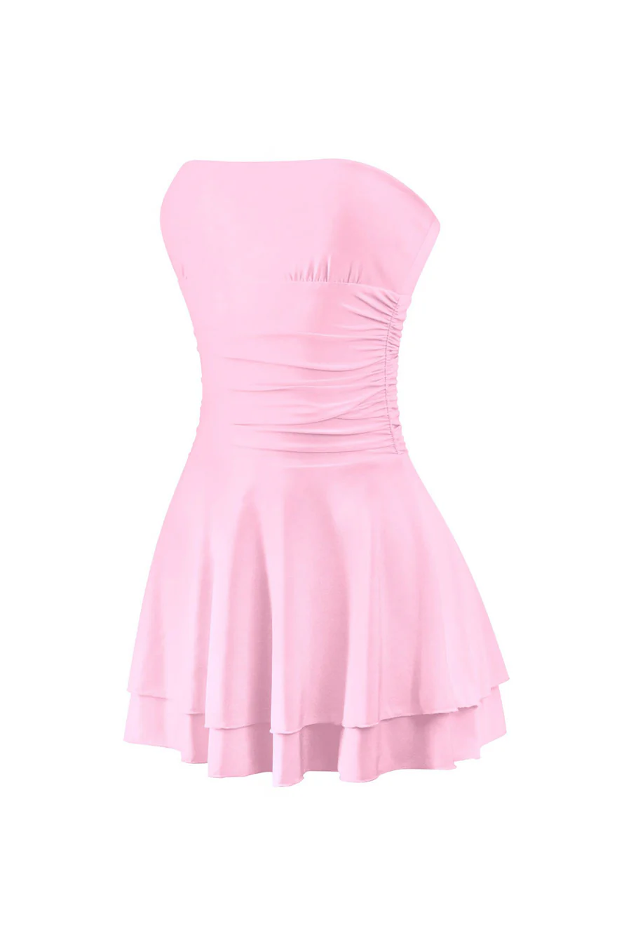 Tresser™ Strapless Ruched Ruffle Tiered Mini Dress - Image 5