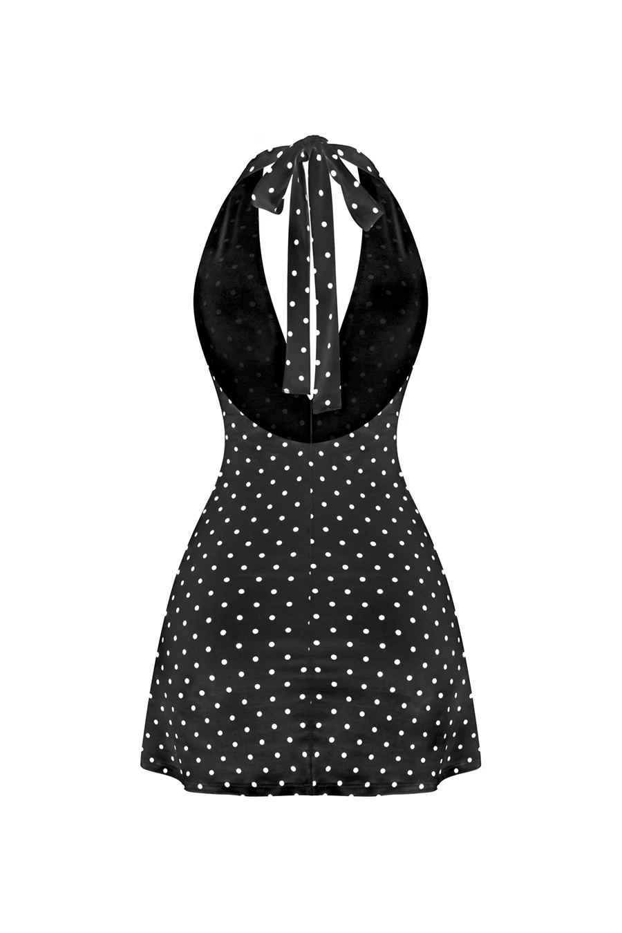 Tresser™ Vintage Style Halter Plunging V-Neck Polka Dot Mini Bodycon Dress with Inner Shorts - Image 3
