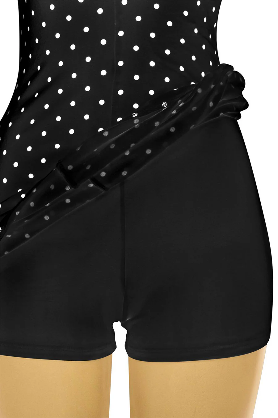 Tresser™ Vintage Style Halter Plunging V-Neck Polka Dot Mini Bodycon Dress with Inner Shorts - Image 5