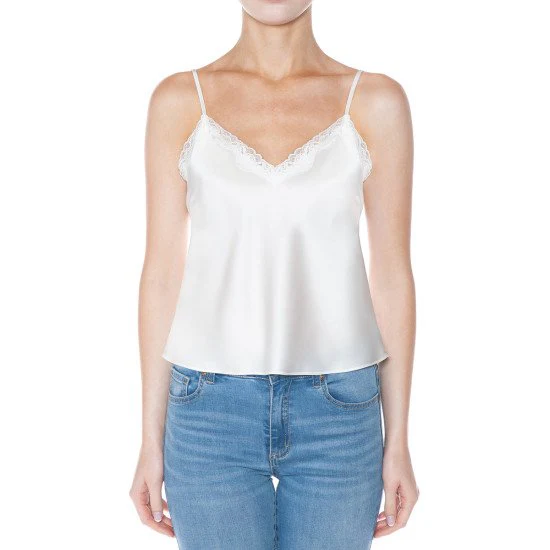 Vintage Style Stretchy Satin Cami Top with Lace Front - Image 4