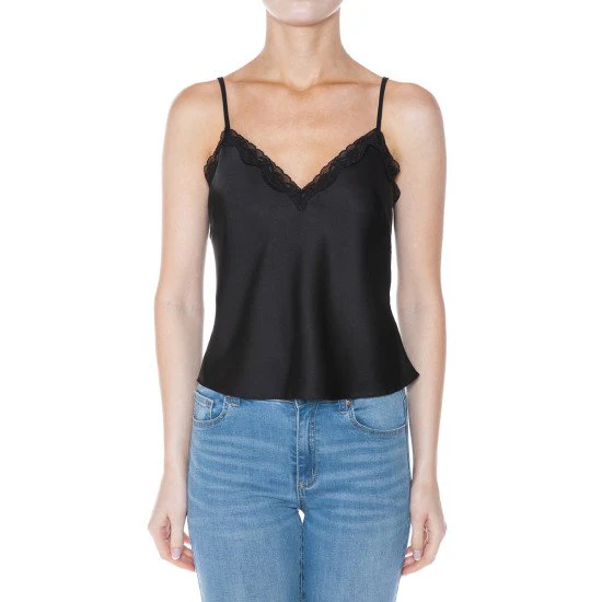 Vintage Style Stretchy Satin Cami Top with Lace Front - Image 5