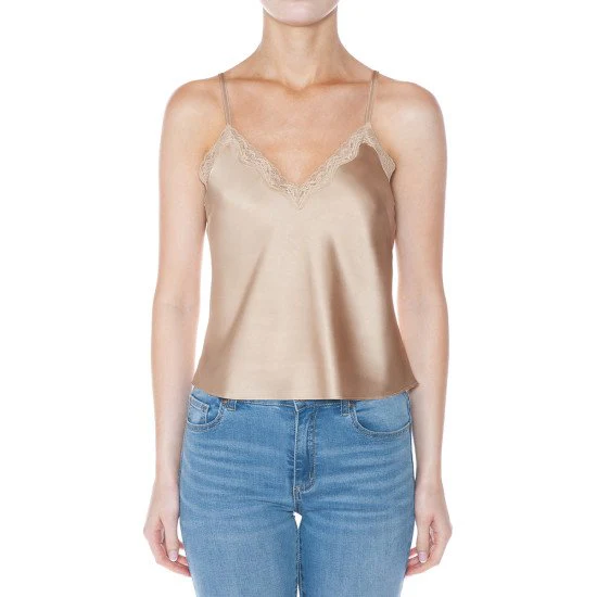 Vintage Style Stretchy Satin Cami Top with Lace Front - Image 6