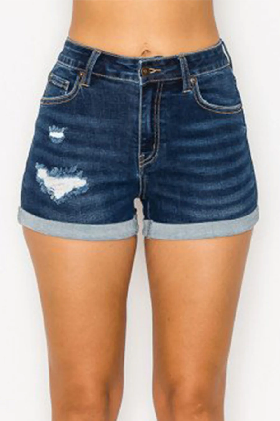 WAXJEAN Mid Rise Destroyed Denim Shorts With Great Stretch - Image 8
