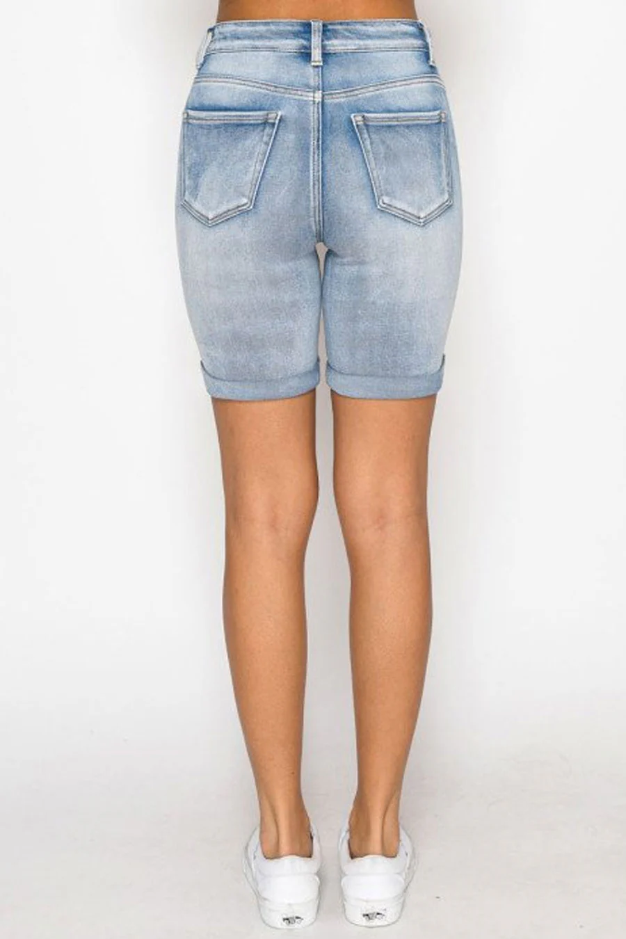 WAXJEAN Potassium Wash Distressed Roll Cuff Bermuda Shorts - Image 3