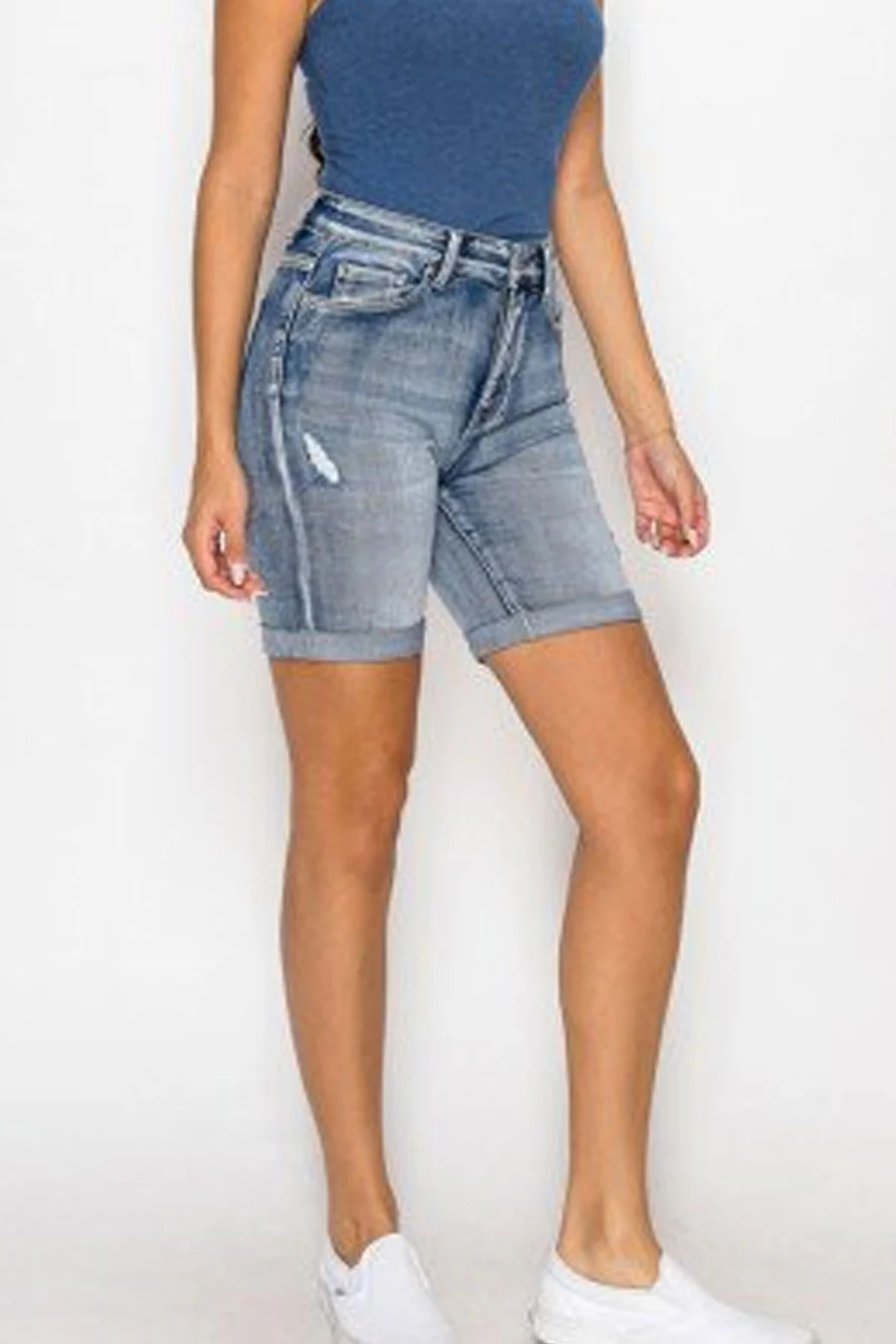 WAXJEAN Potassium Wash Distressed Roll Cuff Bermuda Shorts - Image 4