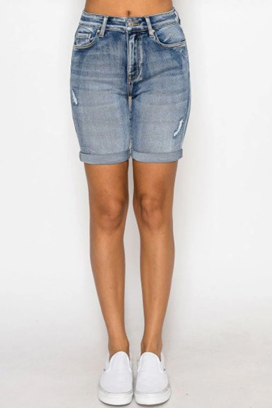 WAXJEAN Potassium Wash Distressed Roll Cuff Bermuda Shorts - Image 5