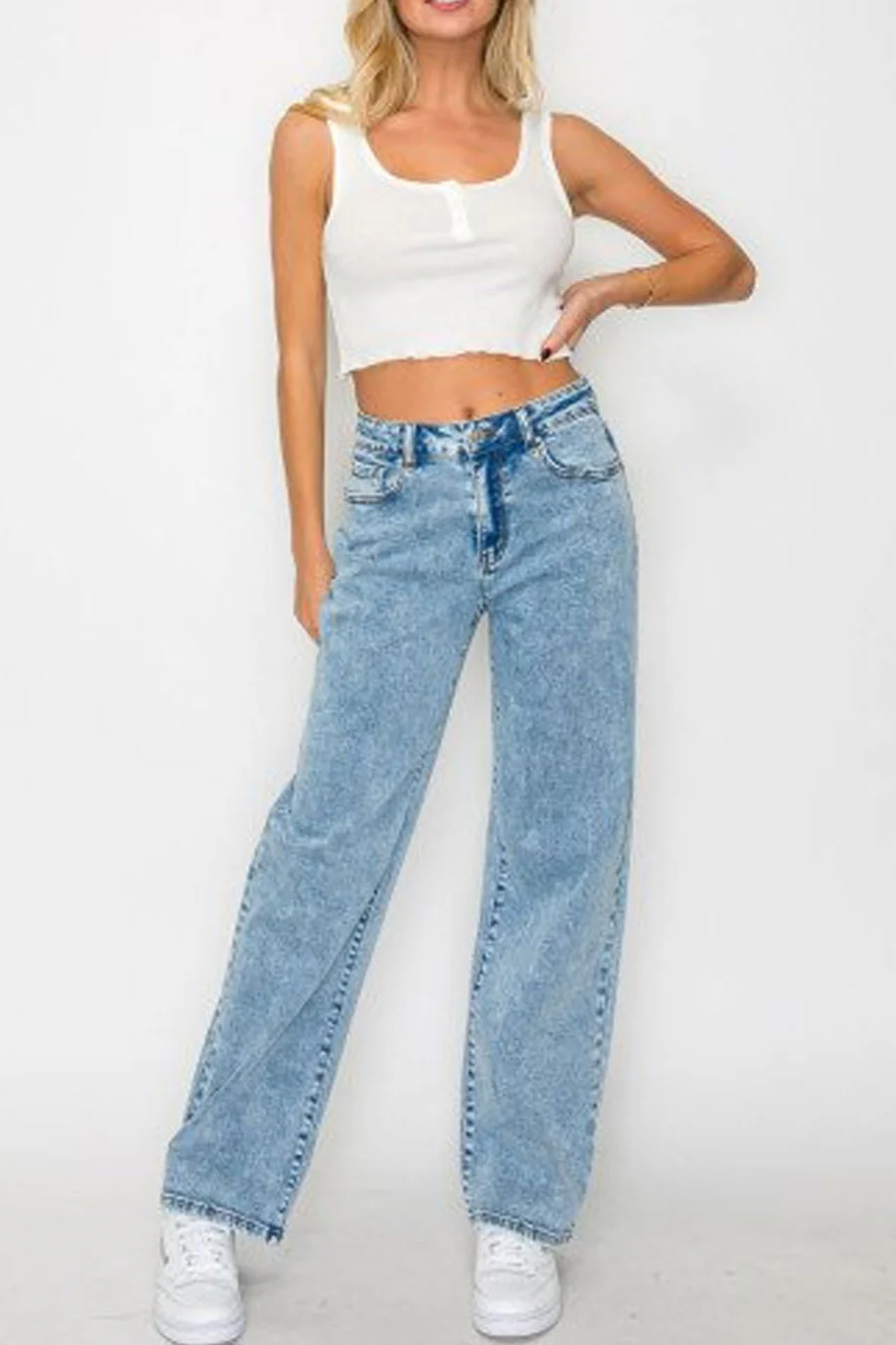 WAXJEAN Snow Wash Straight Cut Baggy Jean with Great Stretch - Image 3