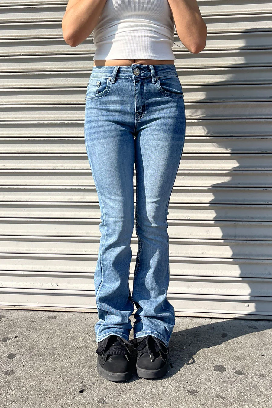 WAXJEAN Y2K Rhinestone Back Pocket Bootcut Jean with Heavy Stitches & Great Stretch - Image 3
