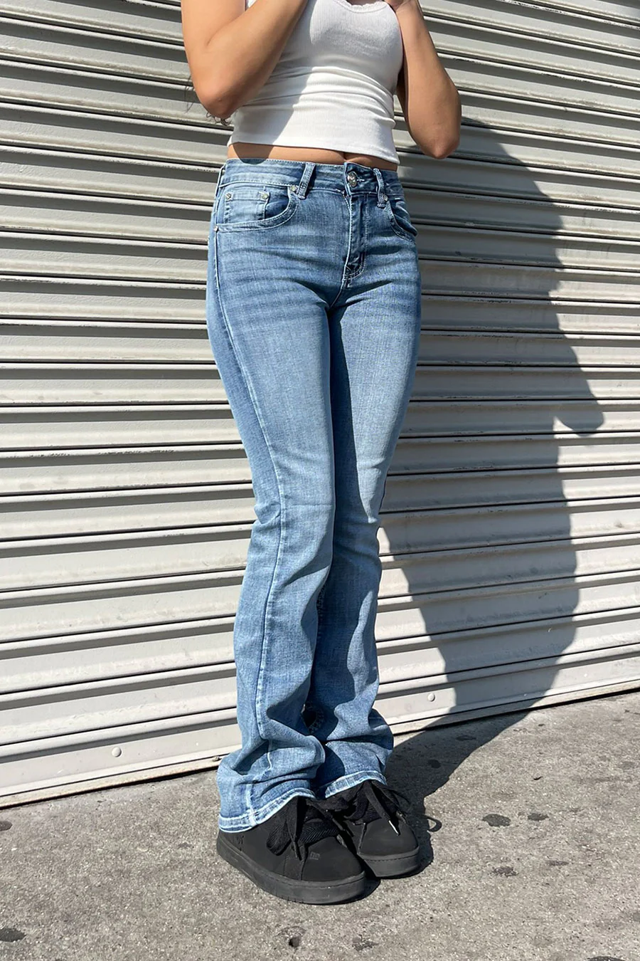 WAXJEAN Y2K Rhinestone Back Pocket Bootcut Jean with Heavy Stitches & Great Stretch - Image 4