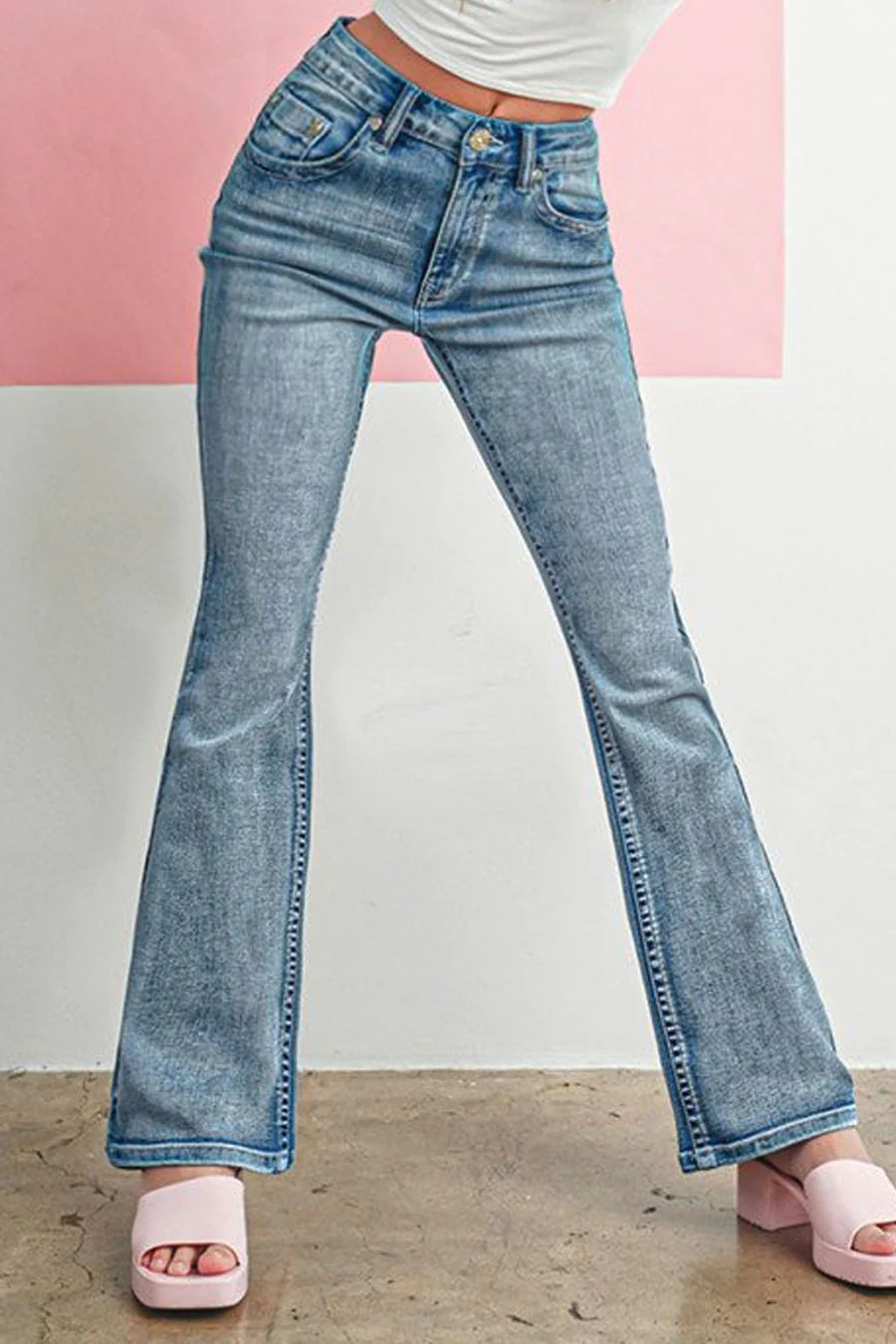 WAXJEAN Y2K Rhinestone Back Pocket Bootcut Jean with Heavy Stitches & Great Stretch - Image 6