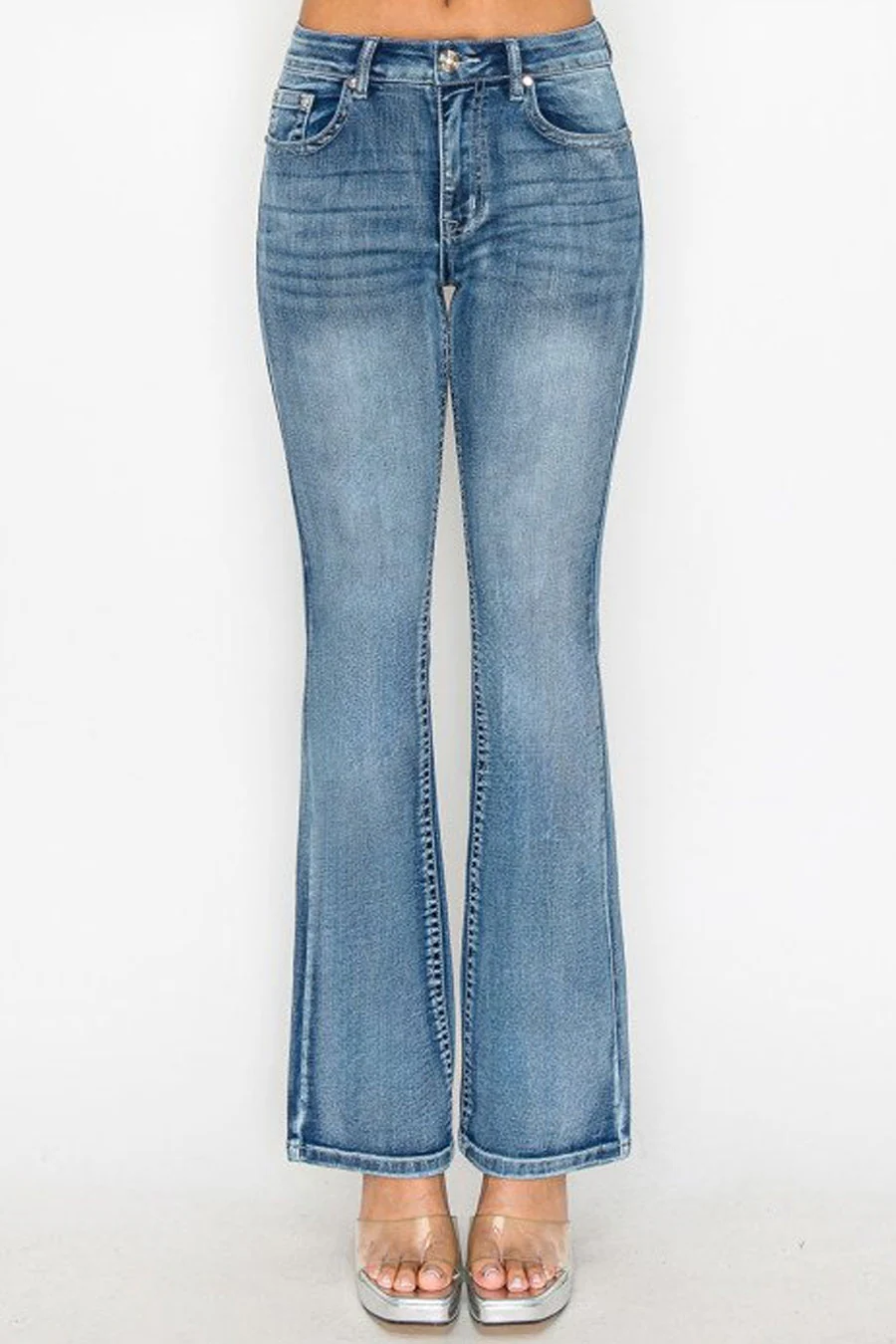 WAXJEAN Y2K Rhinestone Back Pocket Bootcut Jean with Heavy Stitches & Great Stretch - Image 7