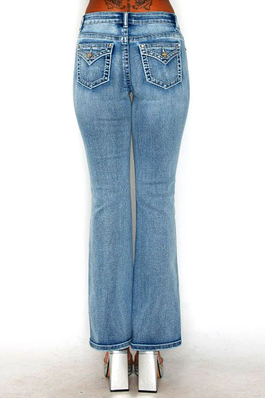 WAXJEAN Y2K Rhinestone Back Pocket Bootcut Jean with Heavy Stitches & Great Stretch - Image 8