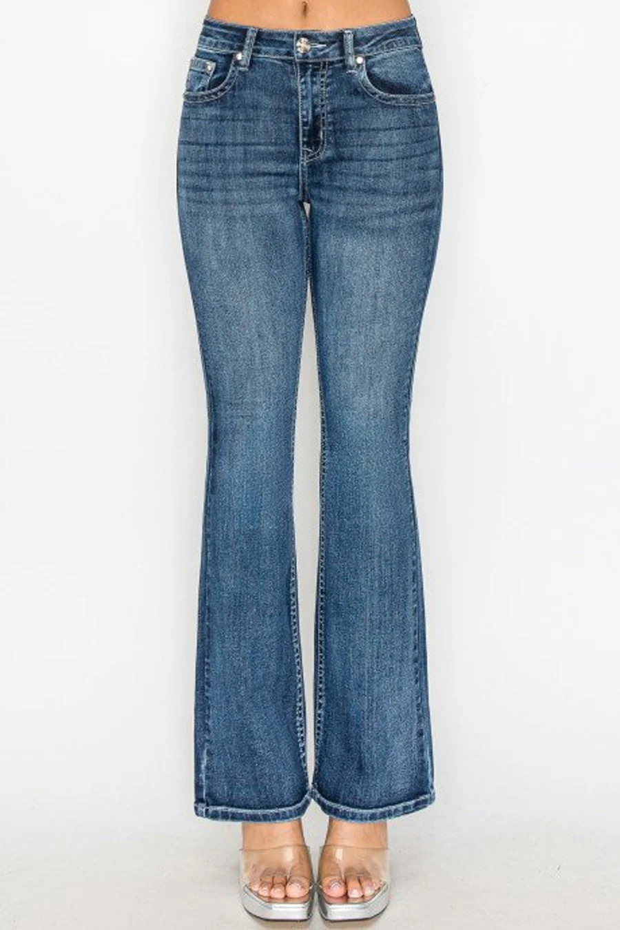 WAXJEAN Y2K Rhinestone Back Pocket Bootcut Jean with Heavy Stitches & Great Stretch - Image 9