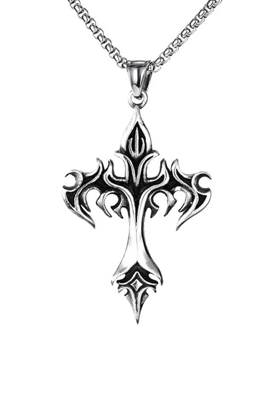 Y2K 2000s Flaming Gothic Cross Pendant Necklace - Image 3