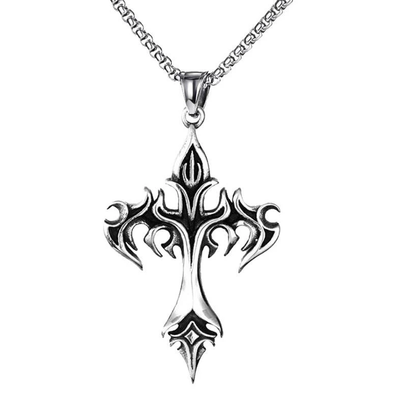 Y2K 2000s Flaming Gothic Cross Pendant Necklace - Image 5
