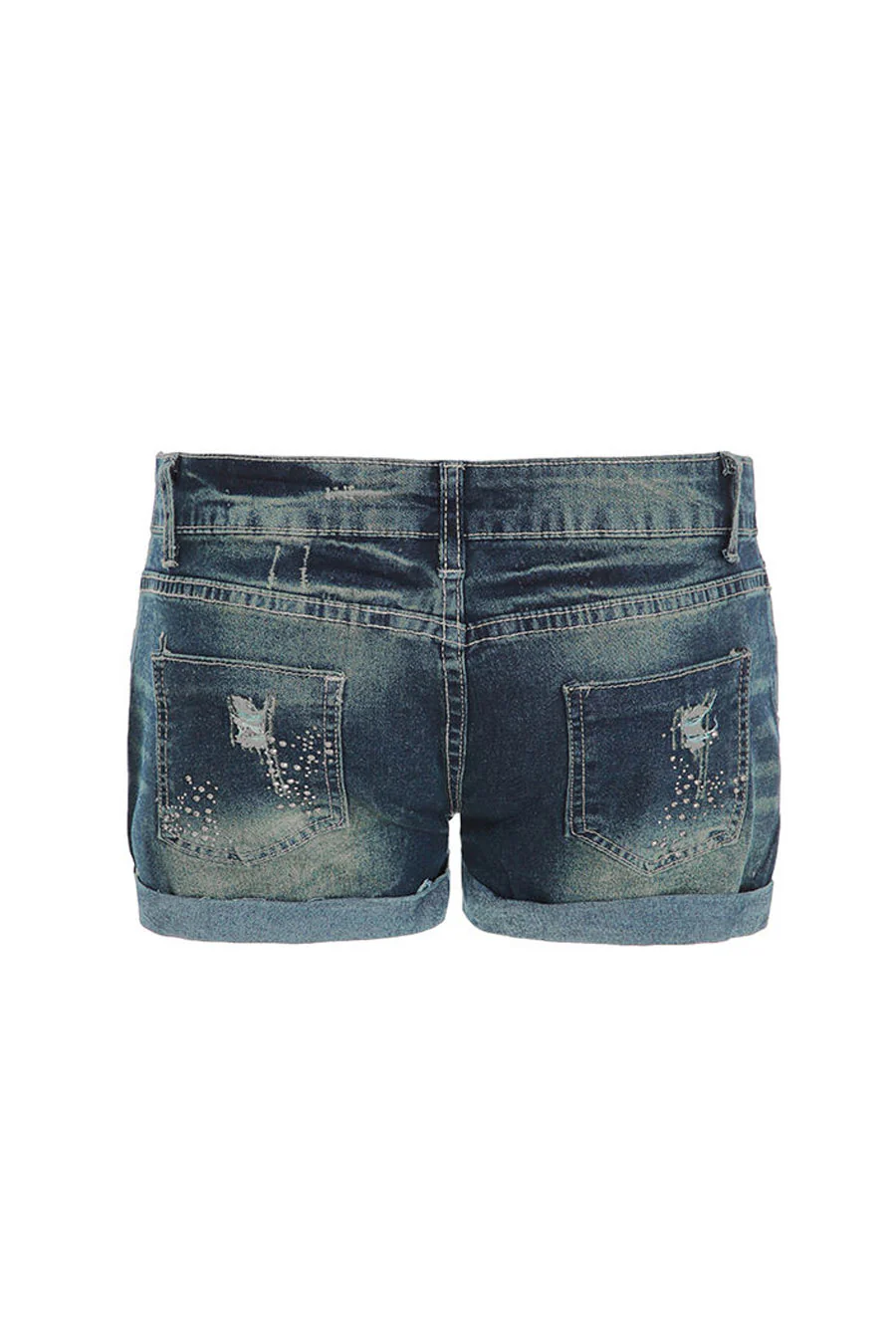 Y2K 2000s Low-Rise Bedazzled Vintage Wash Denim Shorts with Folded Hem - Image 7