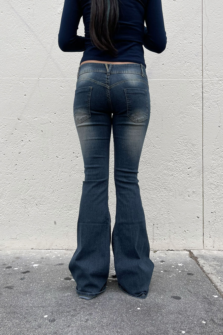 Y2K 2000s Low-Rise Dark Vintage Wash Dual Button Flare Boot Cut Jean with Good Stretch - Image 6