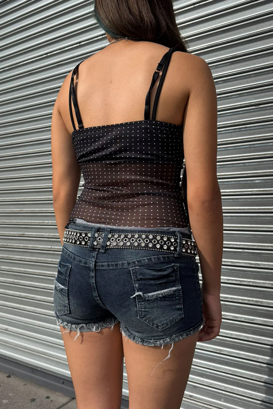 Y2K 2000s Low-Rise Distressed Dark Wash Denim Shorts with Frayed Folded Hem - Image 6