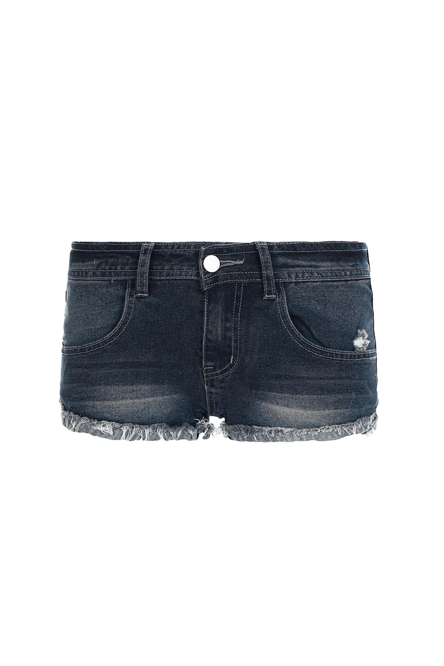 Y2K 2000s Low-Rise Distressed Dark Wash Denim Shorts with Frayed Folded Hem - Image 9