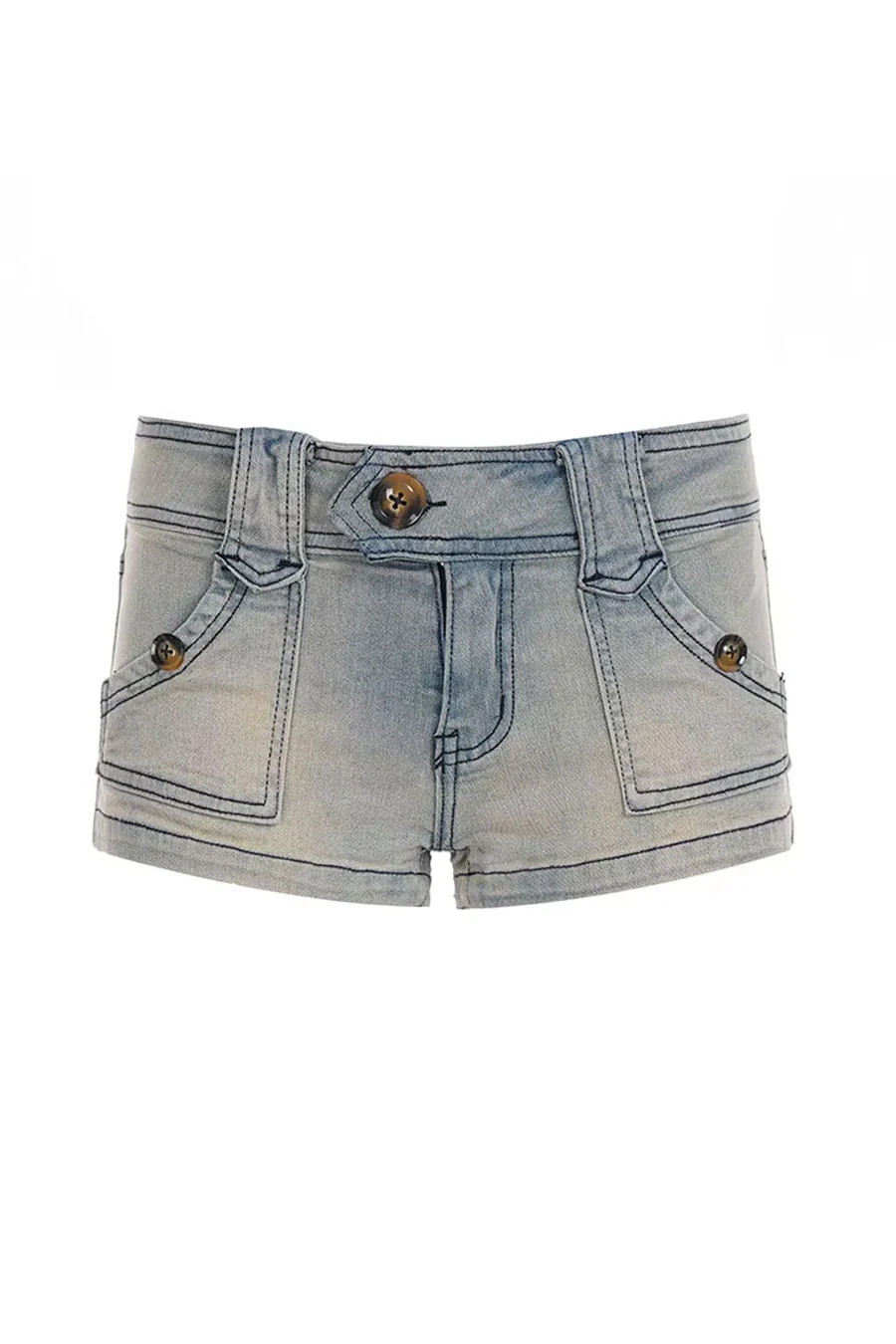 Y2K 2000s Vintage Light Wash Low-Rise Micro Mini Denim Shorts - Image 6