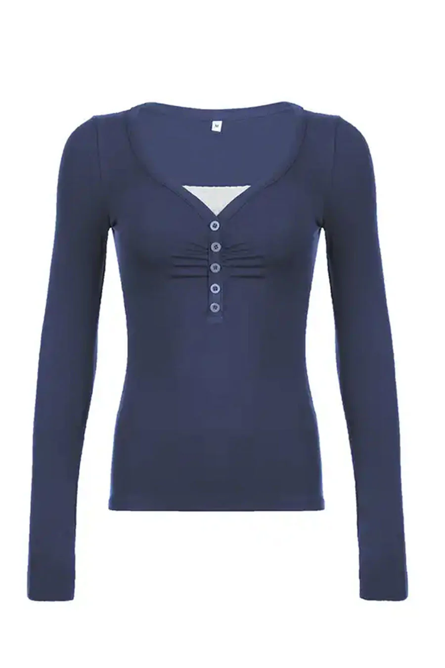 Y2K Coquette Lace-Layered Button-Front Long Sleeve Top - Image 6