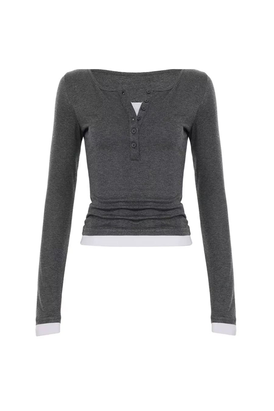 Y2K Faux Layered Long Sleeve Henley Knit Top - Image 9