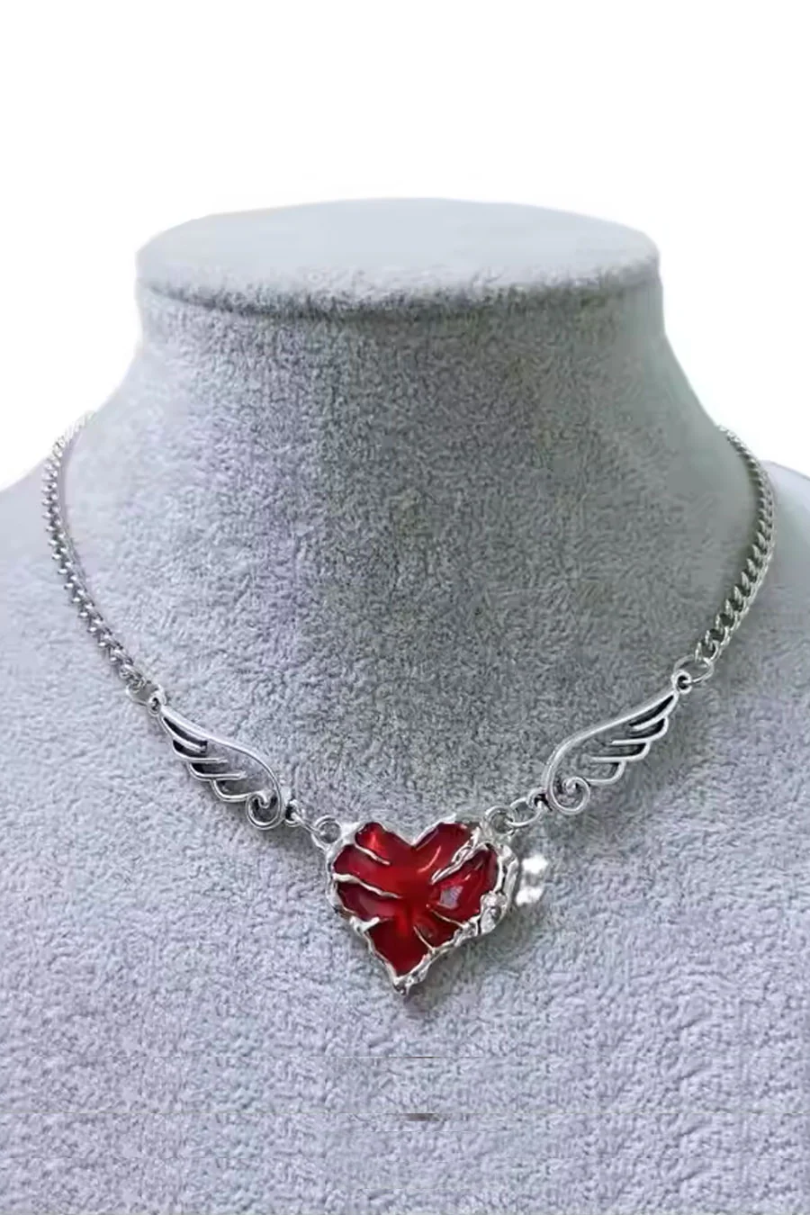 Y2K Gothic Crystal Angel Wing Heart Chain Necklace - Image 6