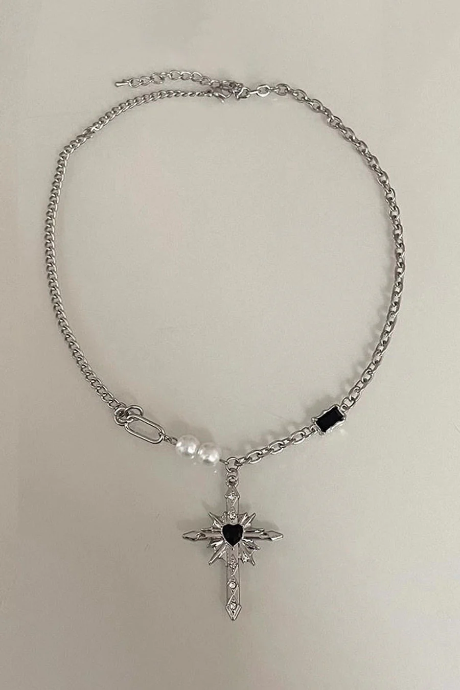 Y2K Gothic Stainless Steel Black Crystal Cross Pendant Necklace - Image 3