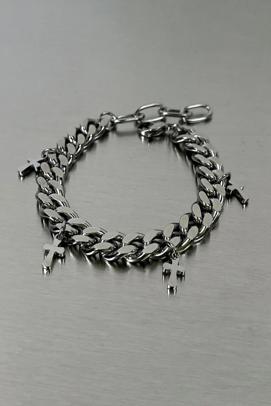 Y2K Gothic Steel Small Cross Charm Chunky Chain Bracelets - Image 3