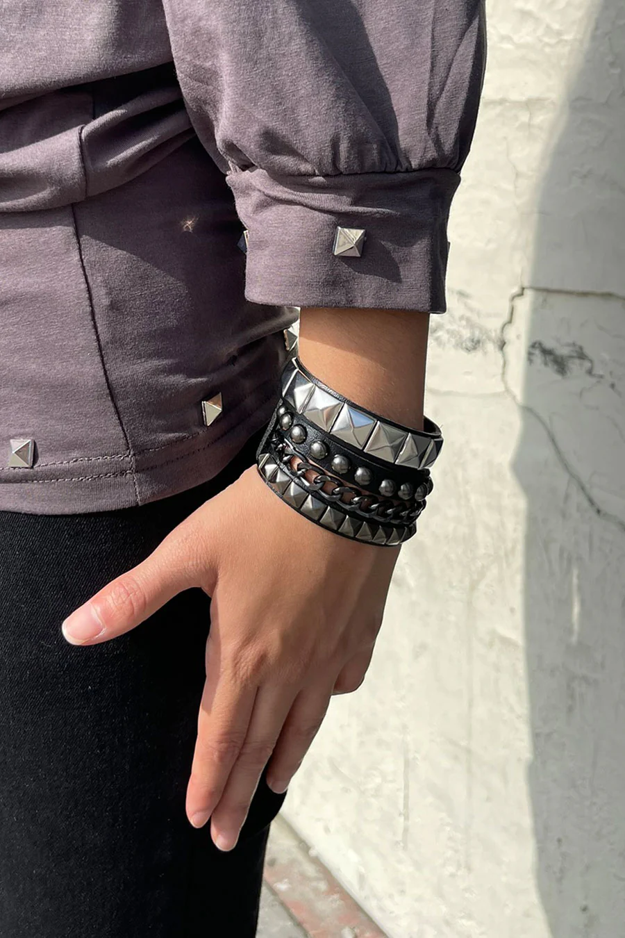 Y2K Gothic Studded Faux Leather Bracelets - Image 6