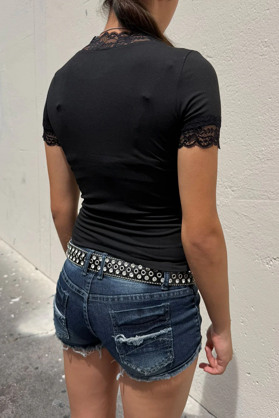 Y2K Lace Trimmed V-Neck Short Sleeve Knit Top - Image 5