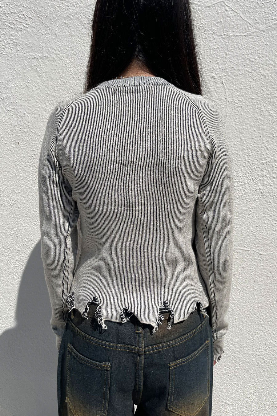 Y3K Grunge Style Distressed Long Sleeve Sweater with Front Graphic - Image 4